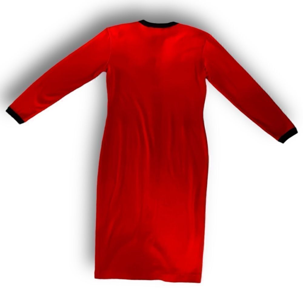 Vintage Red Button Down Sweater Dress with Black Contrast Trim by Outlander, M - Picture 2 of 11